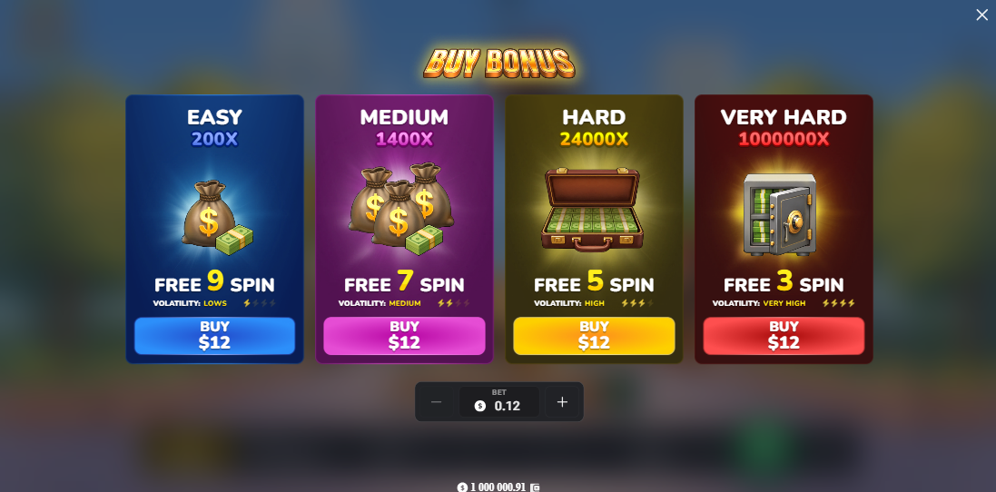 MegaBlock Empire recensione casino app bonus codice promo, menu Bonus Buy con quattro opzioni di Free Spins