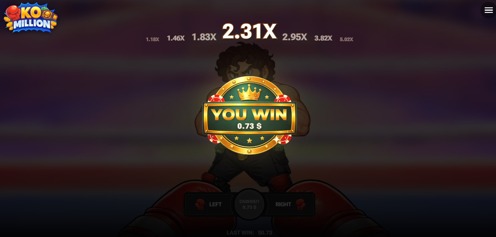 KO Million recensione casino app bonus codice promo, schermata You Win dopo il Cashout
