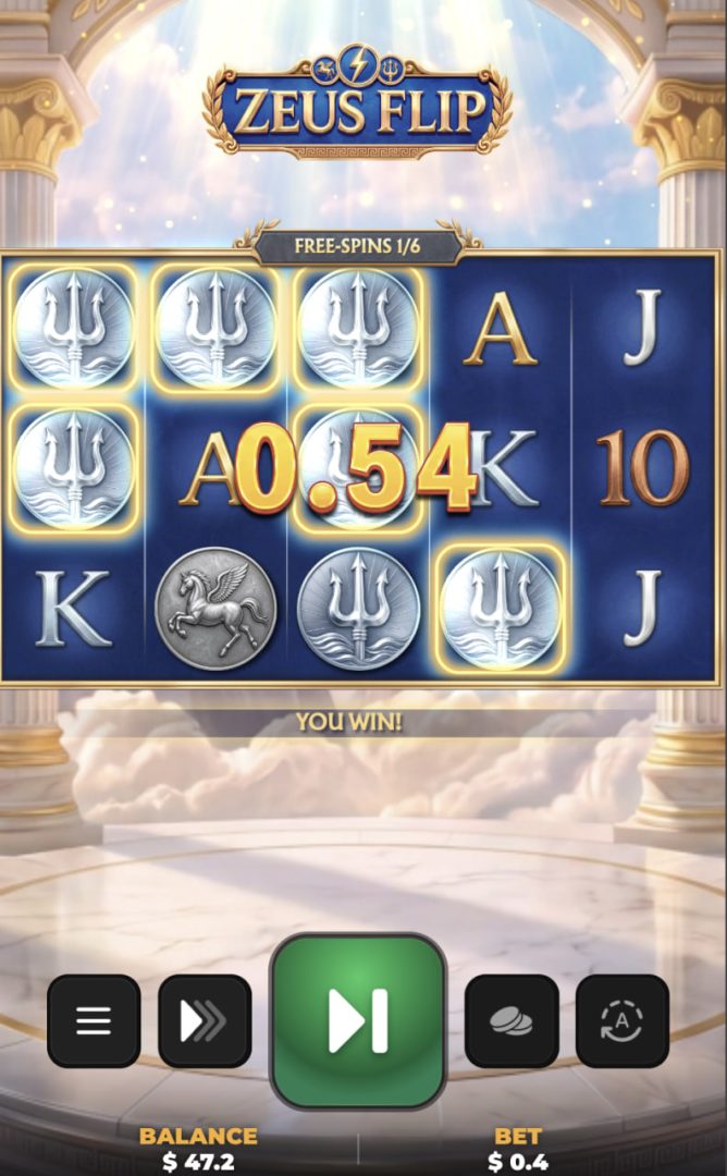 Zeus Flip app demo casino registrazione bonus, griglia con monete in verticale su smartphone