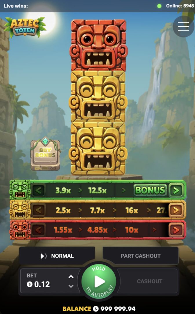 Aztec Totem app demo casino soldi veri registrazione bonus, tre linee di moltiplicatori in verticale su smartphone